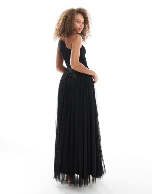 Lace & Beads - Robe longue et asymétrique de demoiselle d'honneur - Noir, 3 de 4