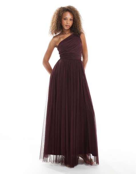 Lace & Beads - Robe longue et asymétrique de demoiselle d'honneur - Prune - view 1