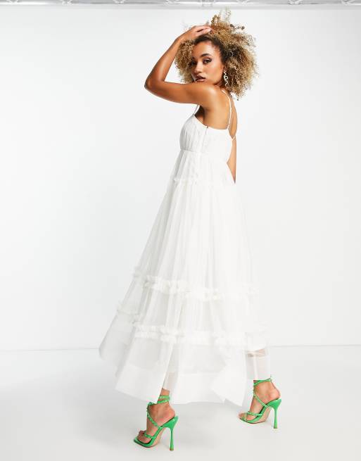 Lace & Beads - Robe longue étagée à bretelles - Blanc