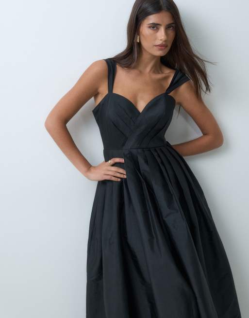 Lace & Beads robe longue noire à décolleté en cœur, manches courtes et détail corset, 3 de 5