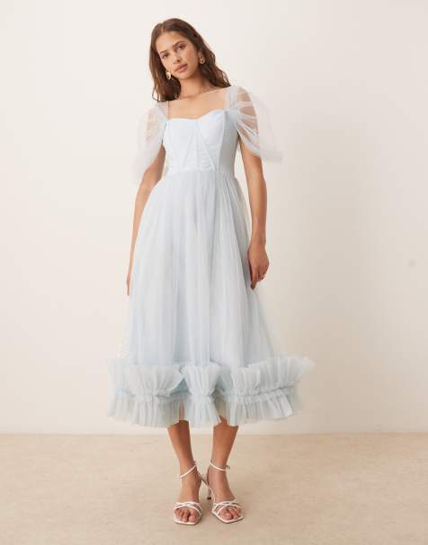 Lace & Beads - Robe longueur mollet à volants - Bleu ciel - view 1