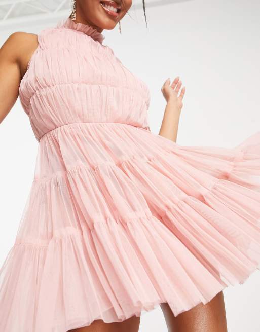 Lace & Beads - Robe trapèze courte en tulle - Rose pastel, 4 de 4