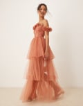 [Lace & Beads] Lace & Beads rosette corset maxi dress in terracotta rose-Red 10 Terracotta Rose