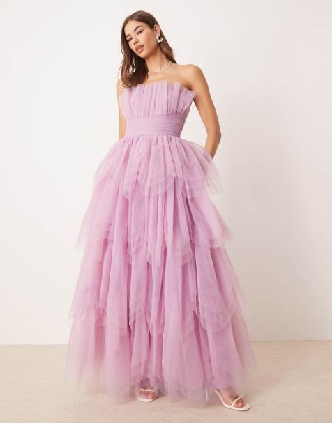 Lace & Beads bandeau layered maxi dress in ethereal rose