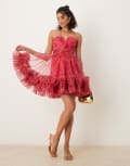 [Lace & Beads] Lace & Beads ruffle hem sweetheart mini tulle dress in pink and red rose 16 Pink & Red Rose