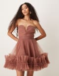 [Lace & Beads] Lace & Beads ruffle hem sweetheart mini tulle dress in rose brown 8 Rose brown