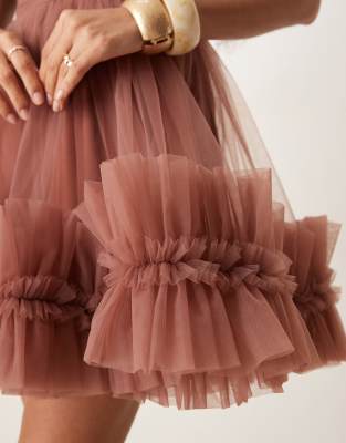 Lace & Beads Ruffle Hem Sweetheart Mini Tulle Dress