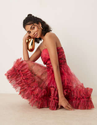 Lace & Beads Ruffle Hem Sweetheart Tulle Mini Dress