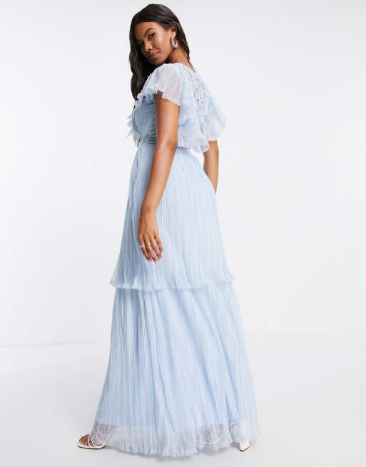 Lace & Beads ruffle maxi dress in light blue