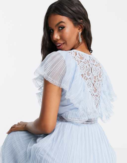 knee length dresses for ladies Zapaka Women Light Blue Tulle Long Prom Dress A-Line Tiered Strapless Evening Party Dress, Light Blue / US10
