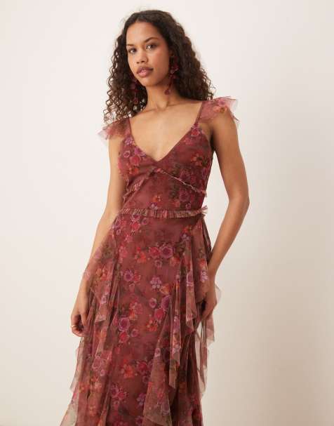 Lace & Beads ruffle maxi dress in purple floral  - view 1