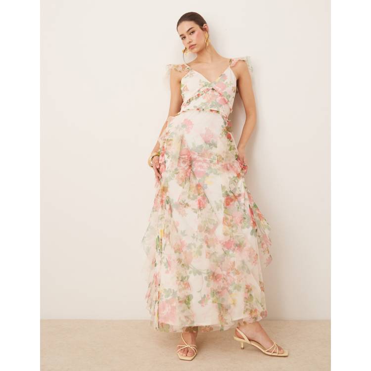 knee length dresses for ladies Malin Maxi Dress in Rose Floral – Lace & Beads