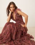 [Lace & Beads] Lace & Beads ruffle shoulder tiered maxi dress in purple floral 10 Purple Floral