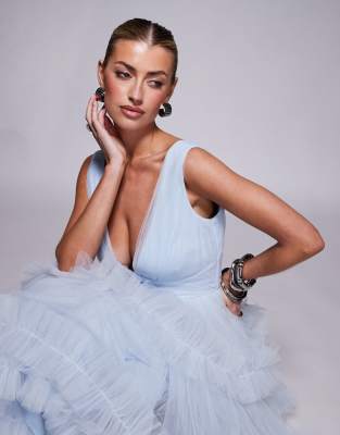 LACE & BEADS RUFFLE TIERED MIDAXI DRESS