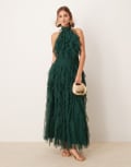 [Lace & Beads] Lace & Beads ruffle tulle maxi dress in forest green 16 Forest Green