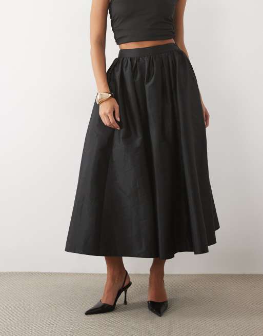 Lace & Beads satin high waist full maxi skirt in black, 2 of 5