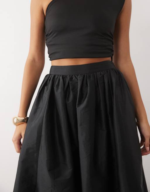 Lace & Beads satin high waist full maxi skirt in black, 3 of 5
