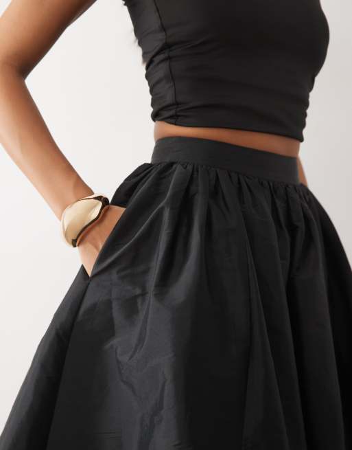 Lace & Beads satin high waist full maxi skirt in black, 4 of 5