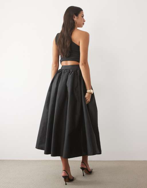 Lace & Beads satin high waist full maxi skirt in black, 5 of 5
