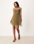 [Lace & Beads] Lace & Beads scarf neck corset tulle mini dress in deep olive-Green 8 Deep olive
