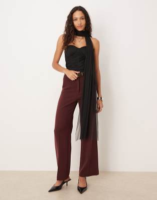 Lace & Beads Scarf Neck Tulle Corset Bodysuit In Black