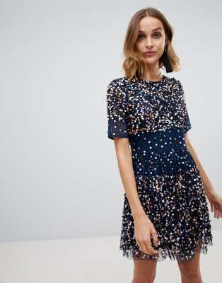 Beads scatter embellished mini dress 