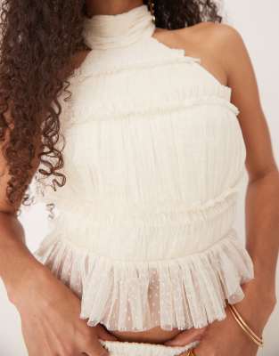 Lace & Beads Shirred Backless Top