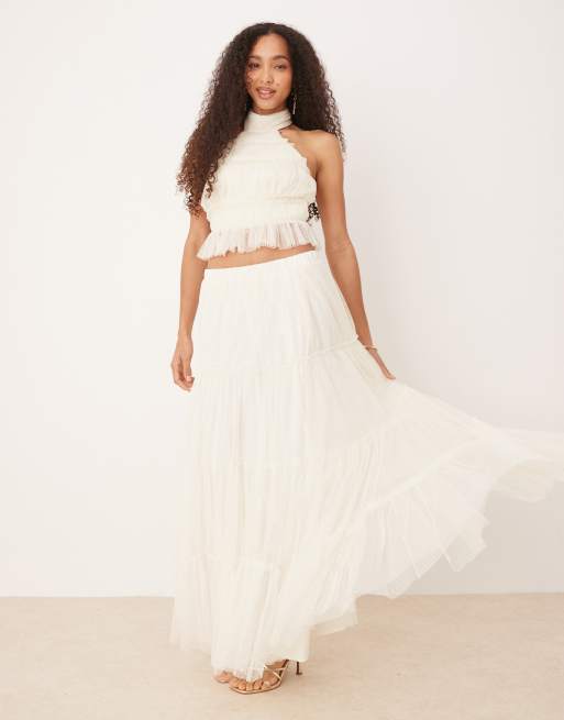 Lace & Beads shirred backless top in ivory - part of a set, 3 of 4