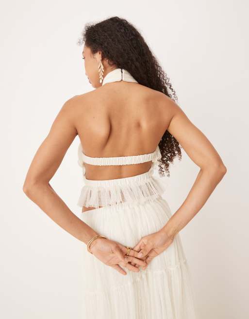 Lace & Beads shirred backless top in ivory - part of a set, 4 of 4