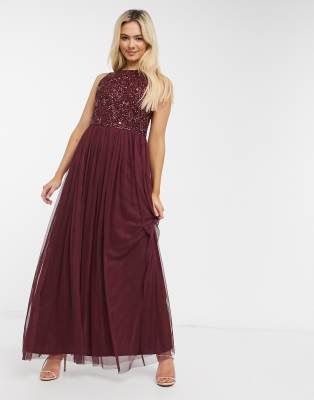 lace and beads embellished maxi dress