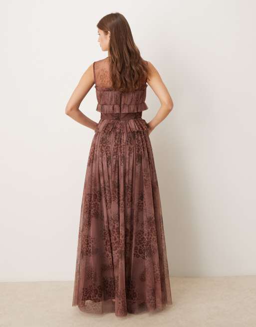 Lace & Beads – Śliwkowa tiulowa spódnica maxi w cętki, 4 z 5