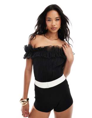 strapless ruffle bodysuit in black