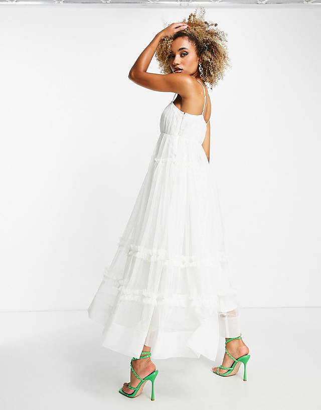 Lace & Beads - strappy tiered hem maxi dress in white