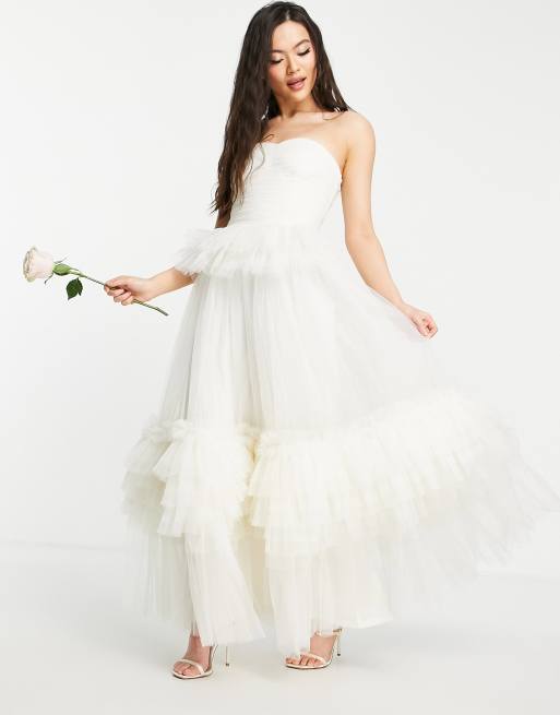 Lace & Beads – Sukienka ślubna maxi w kolorze kości słoniowej z ekstremalnym tiulem