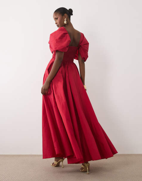 long red formal dress La Femme Prom with Deep V-Back Garden / Outdoor Maxi Dresses | Black-Tie &