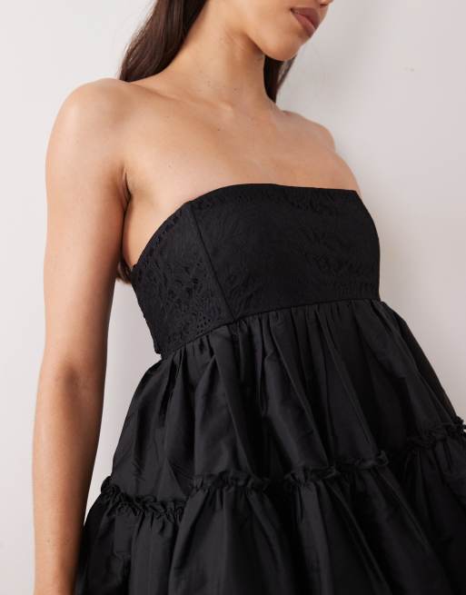 Lace & Beads taffeta strapless tiered skirt mini dress in black, 2 of 4