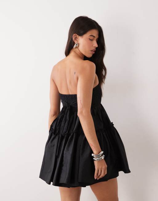 Lace & Beads taffeta strapless tiered skirt mini dress in black, 3 of 4