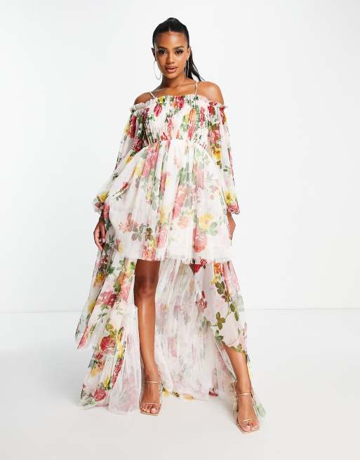 White floral off the shoulder sale maxi dress