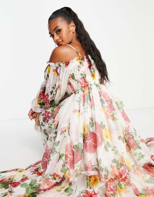 Floral off the 2025 shoulder maxi dress