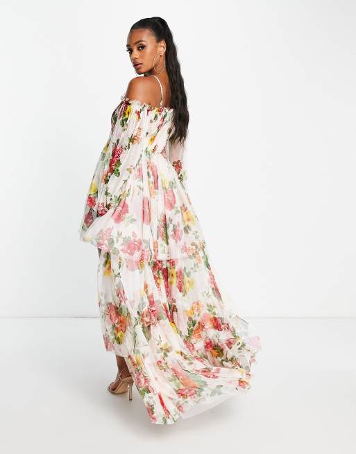 White floral off the shoulder sale maxi dress