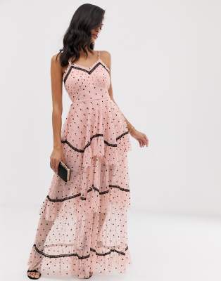 spot tiered maxi dress