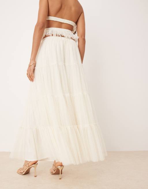 Lace & Beads tiered ruffle maxi skirt in ivory - part of a