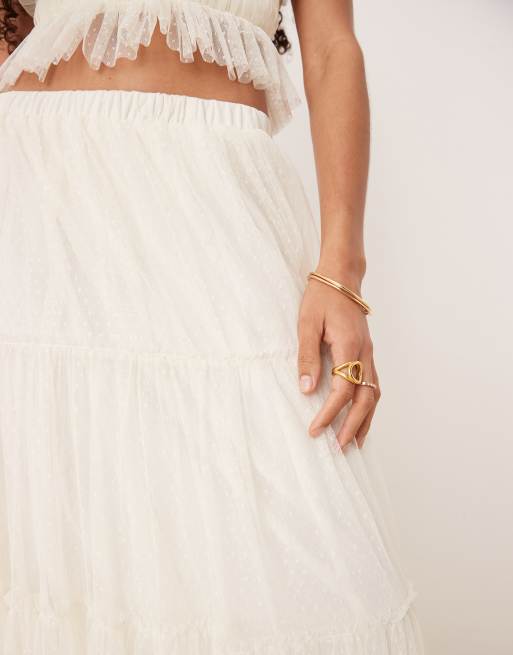 Lace & Beads tiered ruffle maxi skirt in ivory - part of a