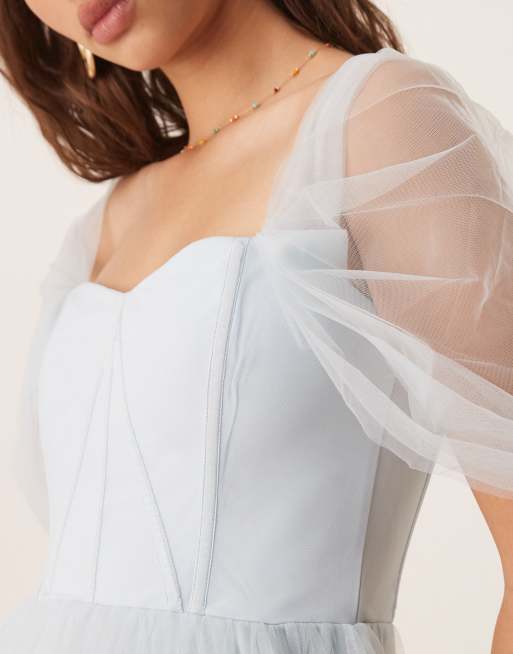 Lace & Beads tiered ruffle midaxi dress in sky blue