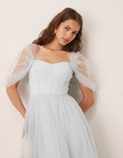 Lace & Beads tiered ruffle midaxi dress in sky blue