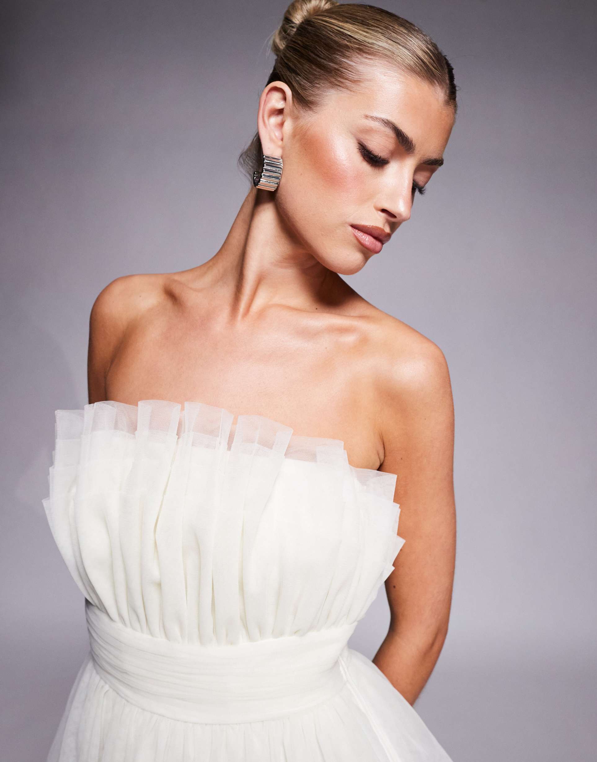 lace & beads tiered structured mini dress in ivory