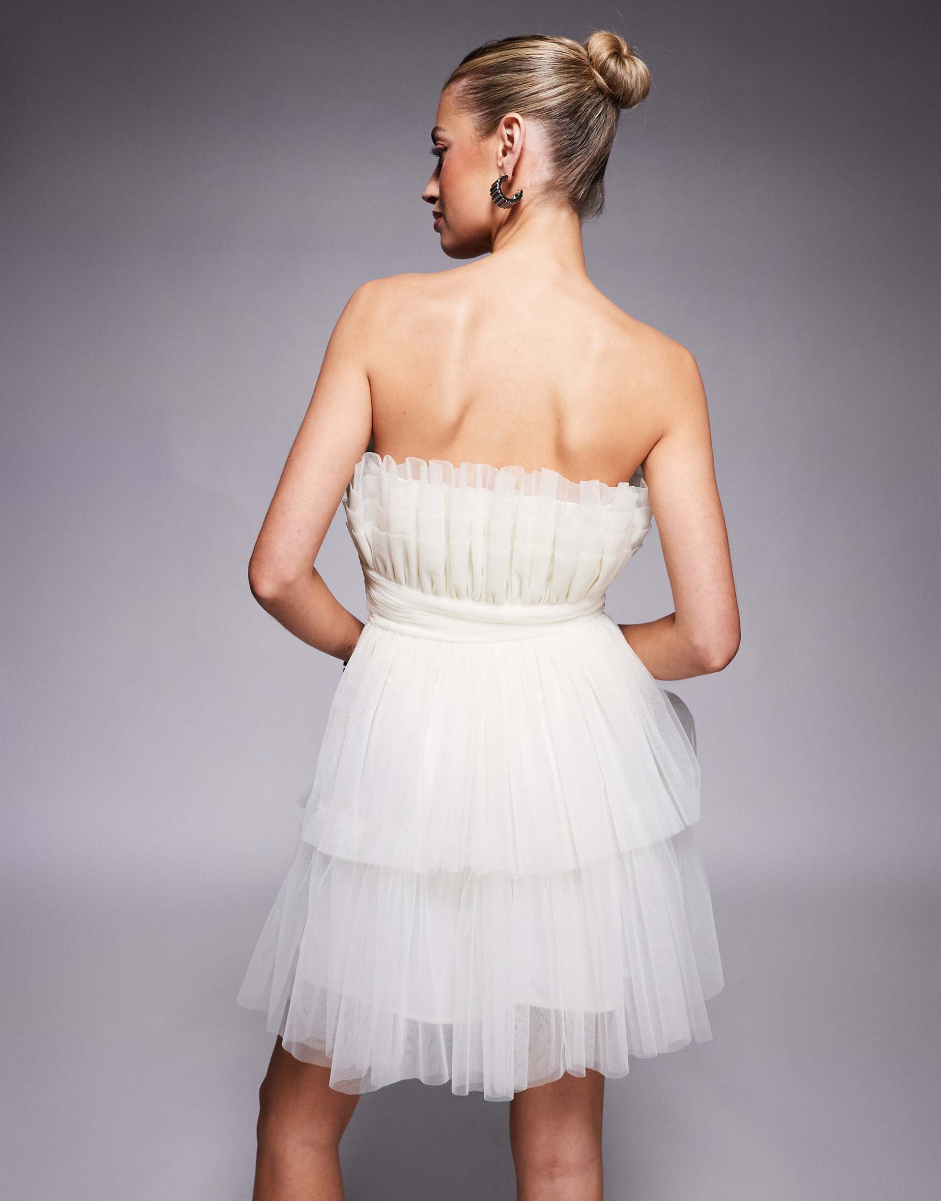 lace & beads tiered structured mini dress in ivory