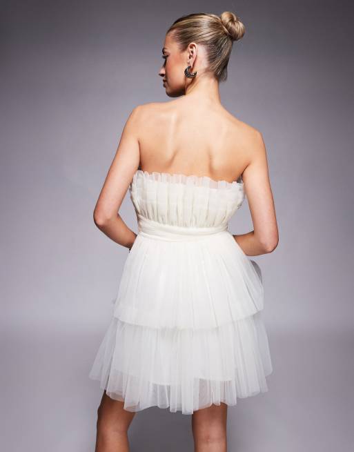 Lace & Beads tiered structured mini dress in ivory, 4 of 4