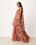 [Lace & Beads] Lace & Beads tiered tulle maxi gown with scarf in red rose 10 Red rose