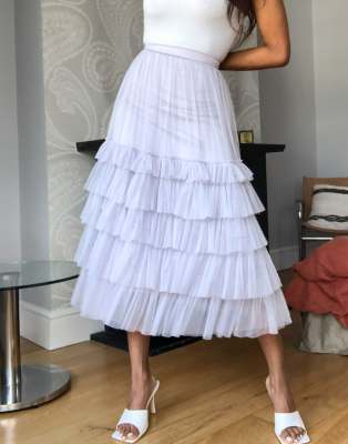 lace and beads tulle midi skirt